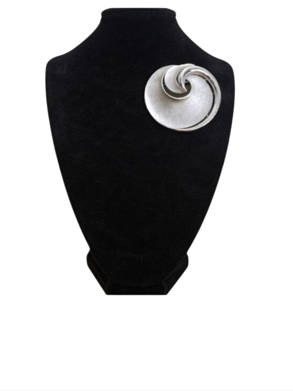 Vintage Crown Trifari Signed Brushed Silver Atomic Swirl Brooch